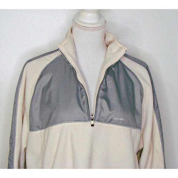 Calvin Klein 1/4 Zip Fleece & Nylon Trim Jacket Coat Pullover Ivory Gray Sz XL - Picture 5 of 11
